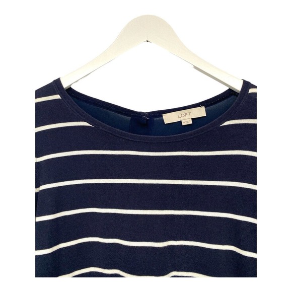Ann Taylor LOFT Long Sleeve Blouse Sheer Button Back Striped Navy White Sz M - Picture 4 of 6